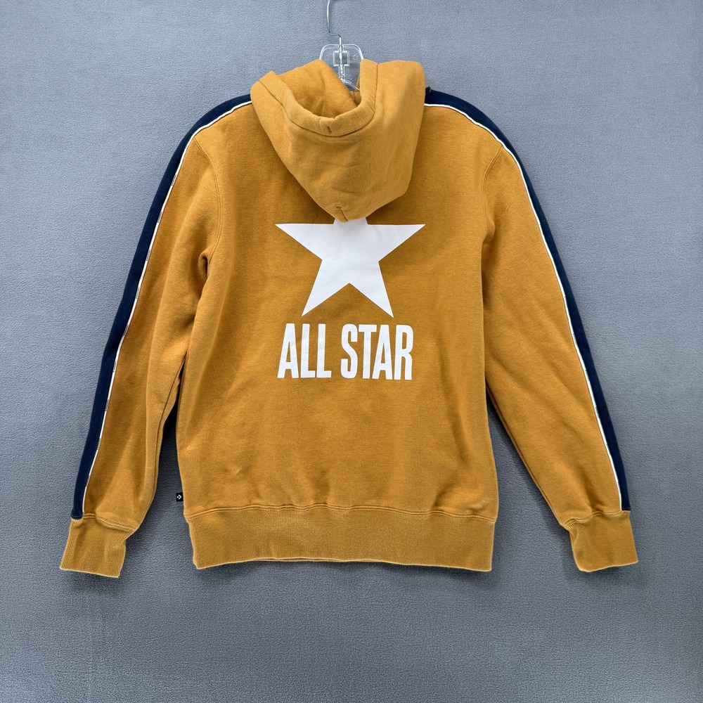 Converse All Star Mustard Yellow Graphic Pullover Hoodie Mens XS Sleeve Stripes‎